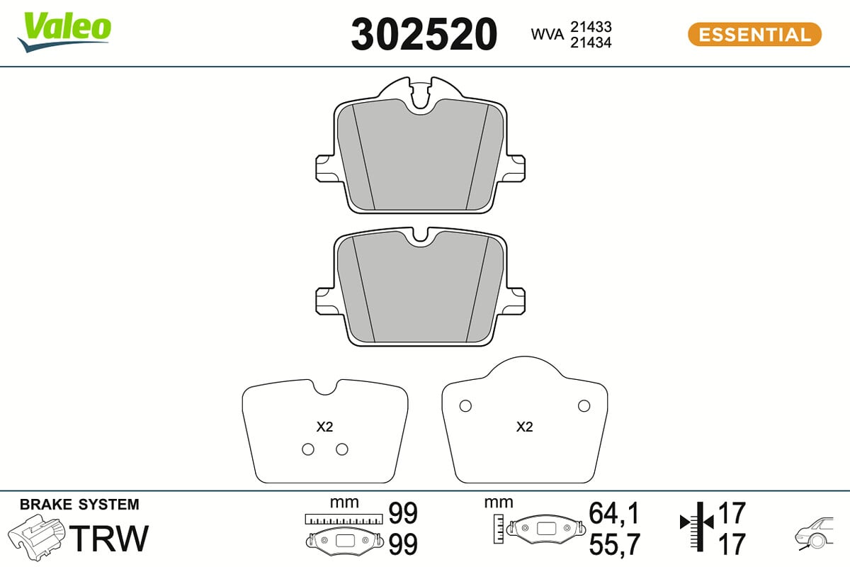 Jeu de 4 plaquettes de frein VALEO ref. 302520